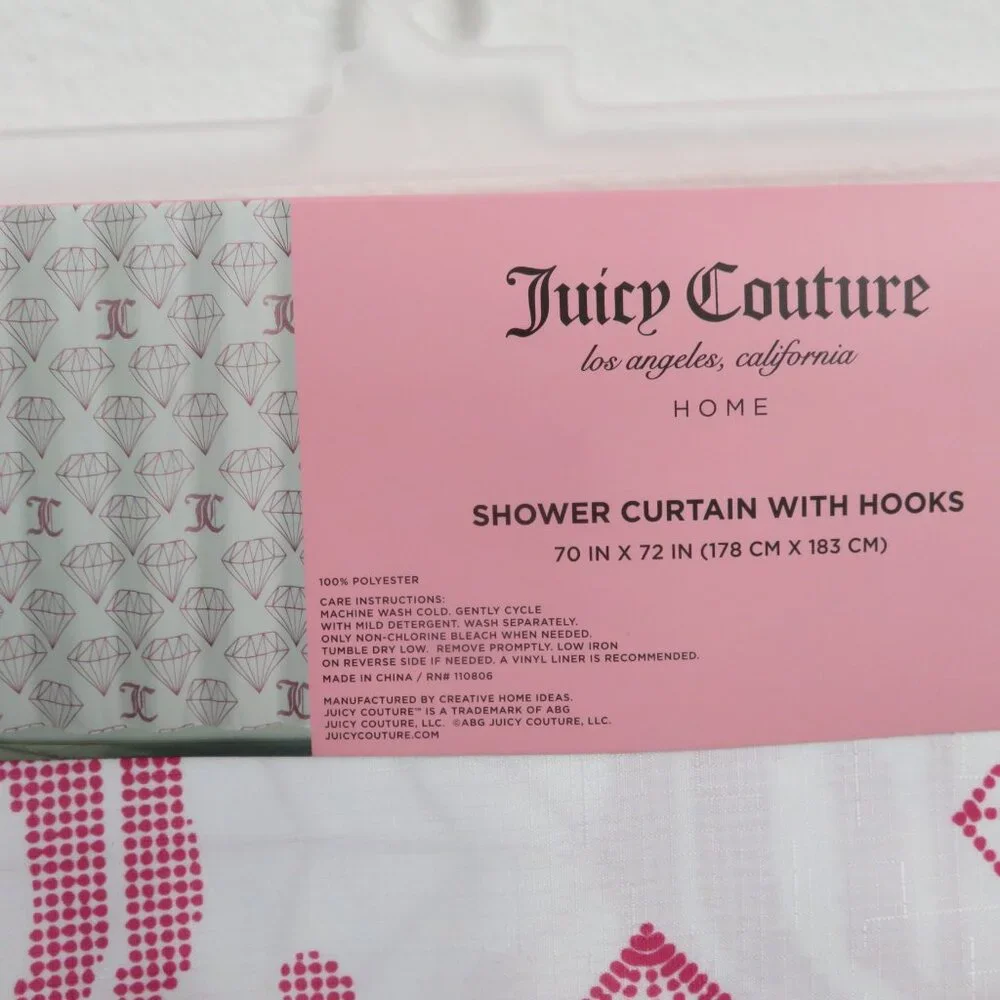 (#110) Juicy Couture White and Pink Shower Curtain with Hooks